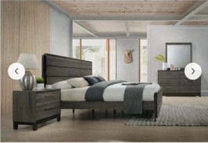 Ioana Antique Grey Bedroom Set featuring a king-size bed, dresser, mirror, and nightstand. Distressed grey wood finish with carved details, rustic charm, and matching storage pieces. Combines vintage elegance and sturdy craftsmanship for a timeless bedroom aesthetic.