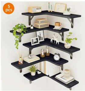 Corner Book Shelf, Black Corner Floating Shelves, Set Of 5 Wall Mounted Corner Shelf, Rustic Wall Shelves For Bathroom, Kitchen, Seasoning Bottles, Bedroom Or Living Room, Valentine'S Day Decor