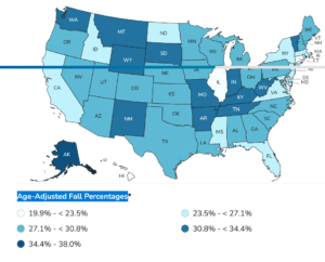 "Age-adjusted percentages standardized to the 2000 U.S. population with age groups 65–74, 75–84, and ≥85 years using the direct method."